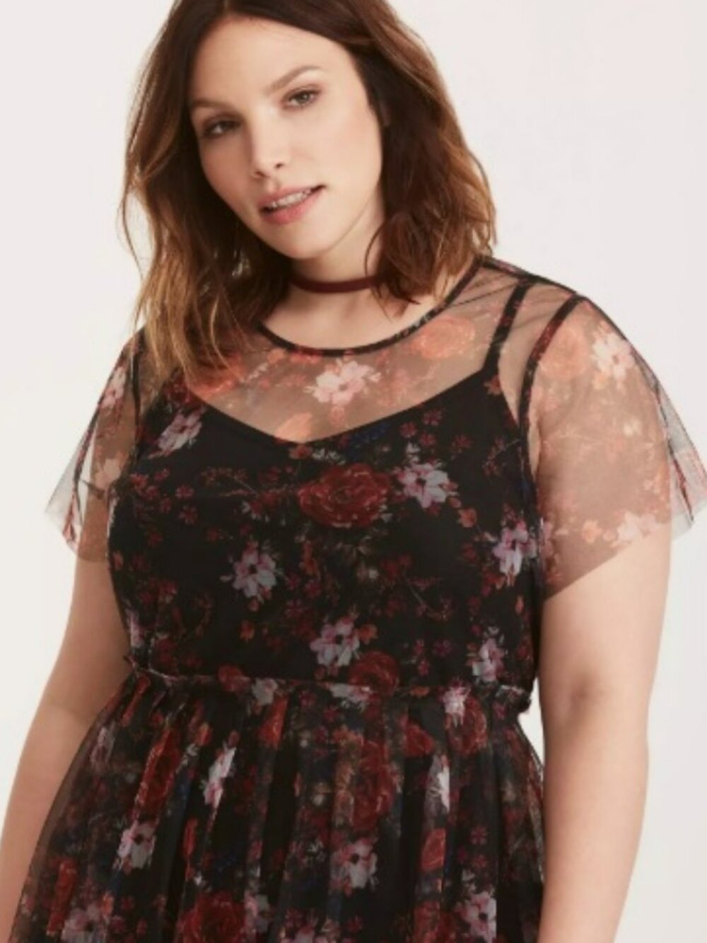 Torrid Black Multi-Color Floral Print Mesh Skater Midi Dress Sz 1X - Picture 5 of 15